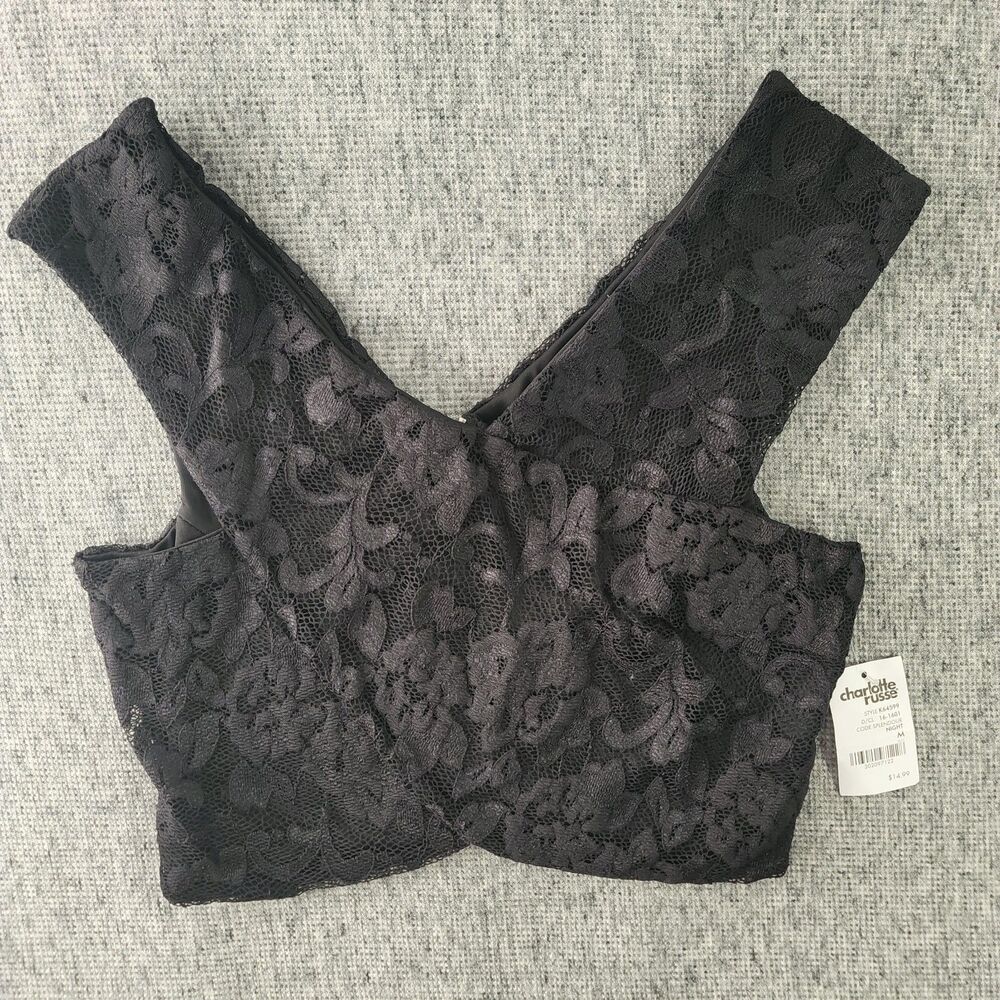 Charlotte Russe Black Lace Crop Top Womens M NWT Goth Vampire Halloween New